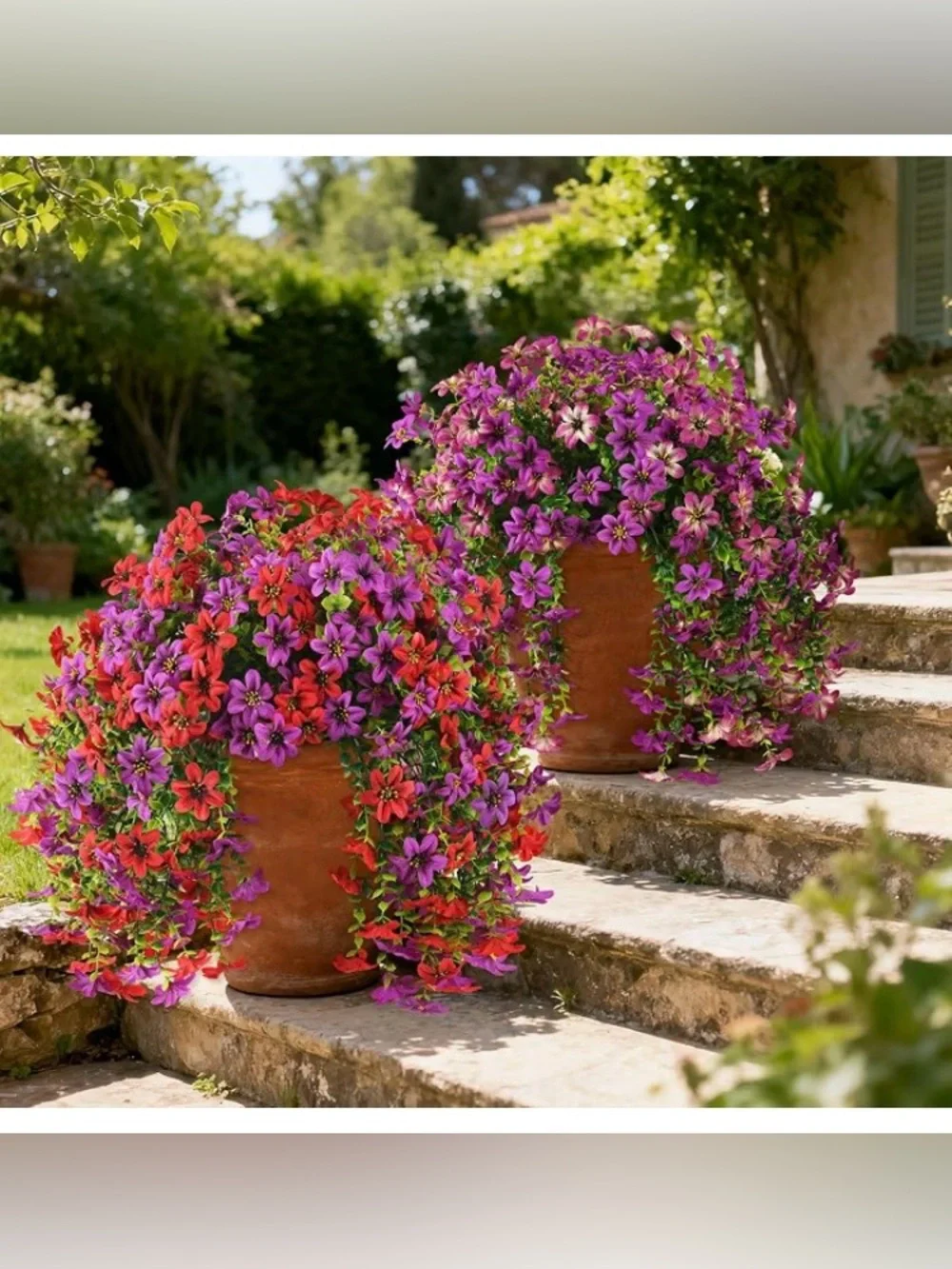 2 Bundles Fake Silk Flowers Realistic Outdoor,Red &Purple, SEALED PACKAGE